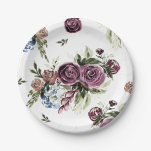 Mauve and Olive Vintage Floral Paper Plates