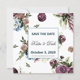 Mauve and Olive Vintage Floral Save the Date Invitation