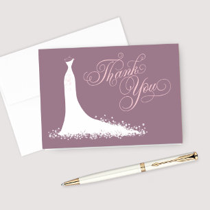 Mauve and Pink Bridal Shower Elegant Gown Thank You Card