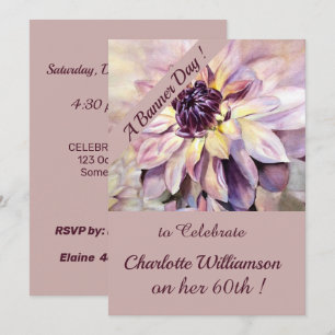 Mauve and Purple Watercolor Floral Birthday Invitation