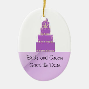 Mauve and Purple Wedding Cake Design Ceramic Tree Decoration