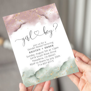 Mauve and Sage Green Watercolor Gender Reveal  Invitation