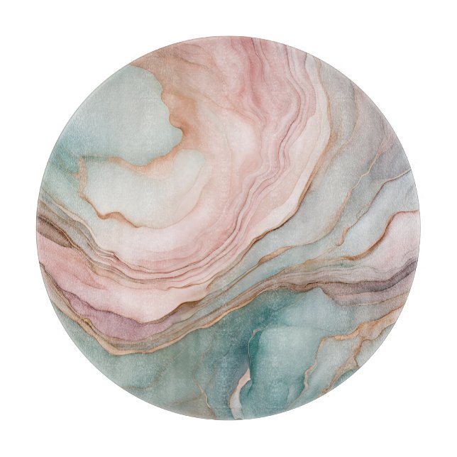 Mauve and Teal Agate Round Glass Cutting Board (Front)