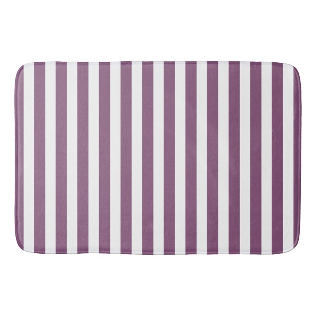 Mauve and white candy stripes bath mat (Front)