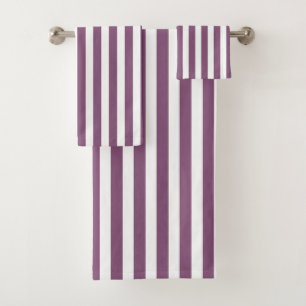 Mauve and white candy stripes bath towel set