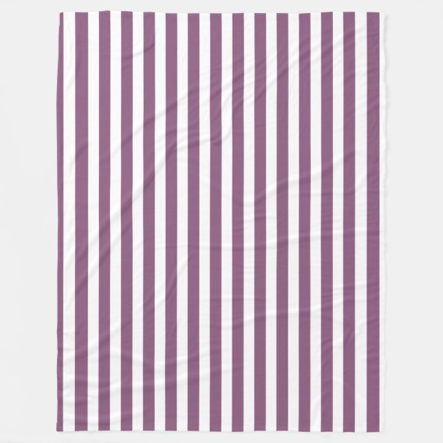 Mauve and white candy stripes fleece blanket (Front)