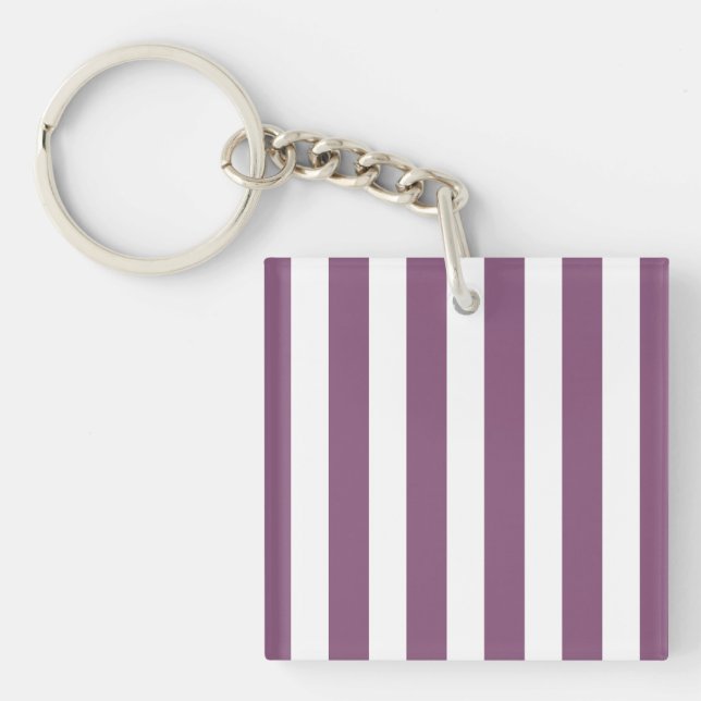 Mauve and white candy stripes key ring (Front)