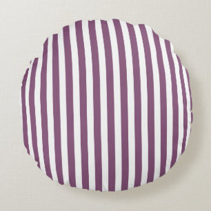 Mauve and white candy stripes round cushion
