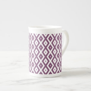 Mauve and white diamond pattern bone china mug
