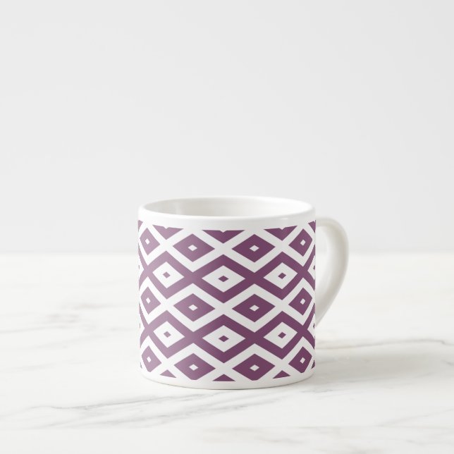Mauve and white diamond pattern espresso cup (Front Right)