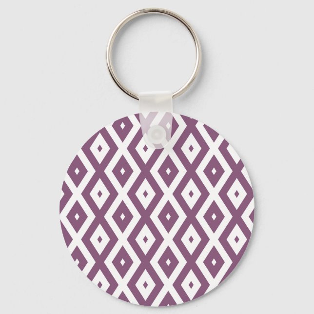 Mauve and white diamond pattern key ring (Front)