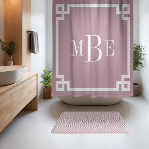 Mauve and White Greek Key   Monogrammed Shower Curtain