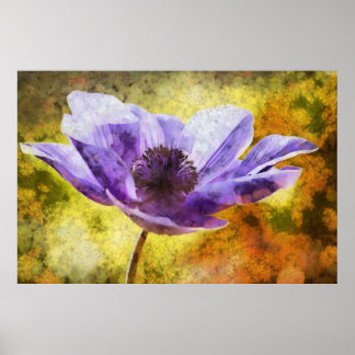Mauve Anemone Flower Acrylic Painting Poster
