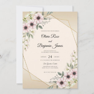 Mauve Anemone Gold Wedding Invitation