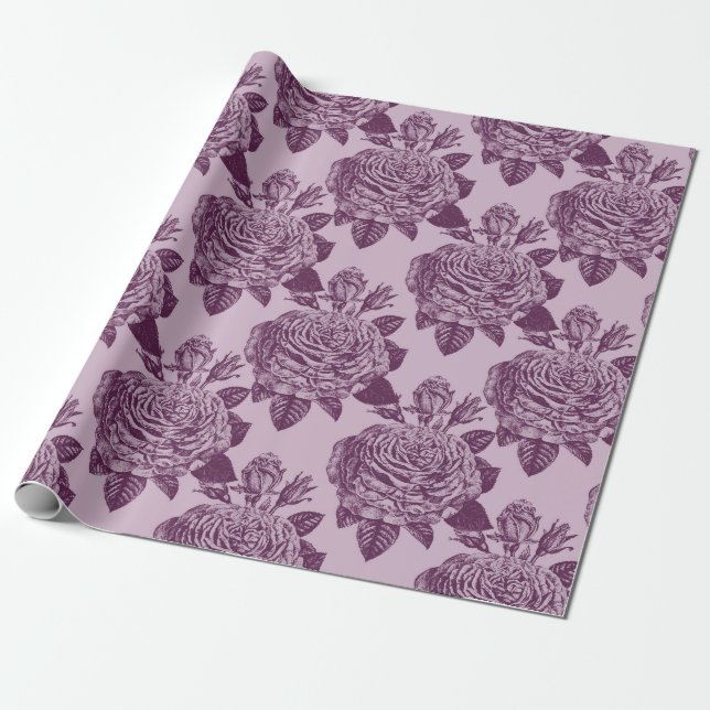 Mauve Antique Rose Pattern Wrapping Paper (Unrolled)