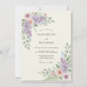 Mauve Apricot Blossom Wedding Invitation