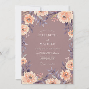 Mauve Apricot Botanical Watercolor Wedding Invitation