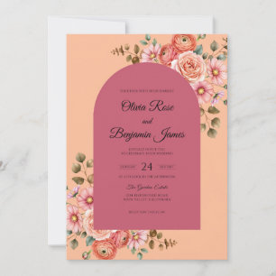 Mauve Apricot Rose Wedding Invitation