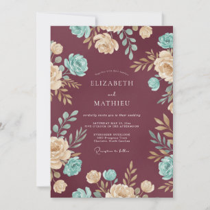 Mauve Aqua Blossom Wedding Invitation