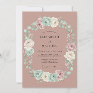 Mauve Aqua Wreath Wedding Invitation