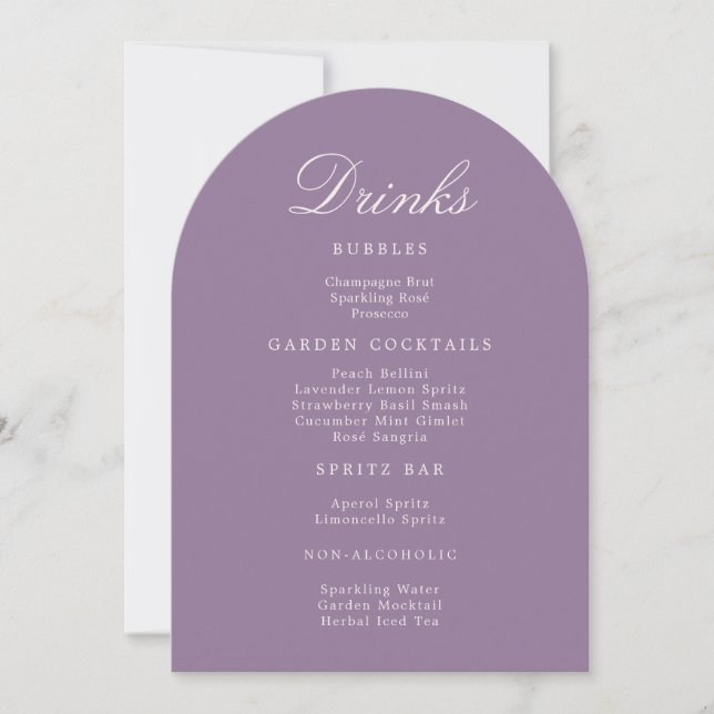 Mauve Arch Wedding Drinks Menu Card (Front)
