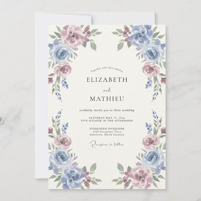 Mauve Artistic Botanical Wedding Invitation (Front)