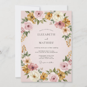 Mauve Artistic Floral Romance Wedding Invitation