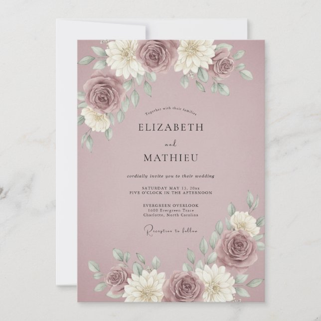 Mauve Atmospheric Vintage Wedding Invitation (Front)