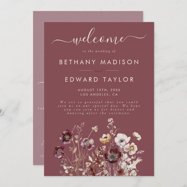 Mauve Autumn Floral Wedding Programme (Front/Back)