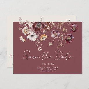 Mauve Autumn Floral Wedding Save the Date Postcard