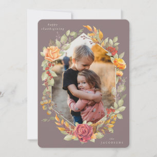 Mauve Autumnal Florals Thanksgiving Photo Card