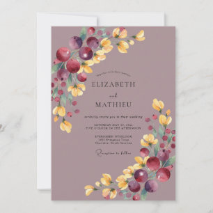 Mauve Berry Blossom Wedding Invitation