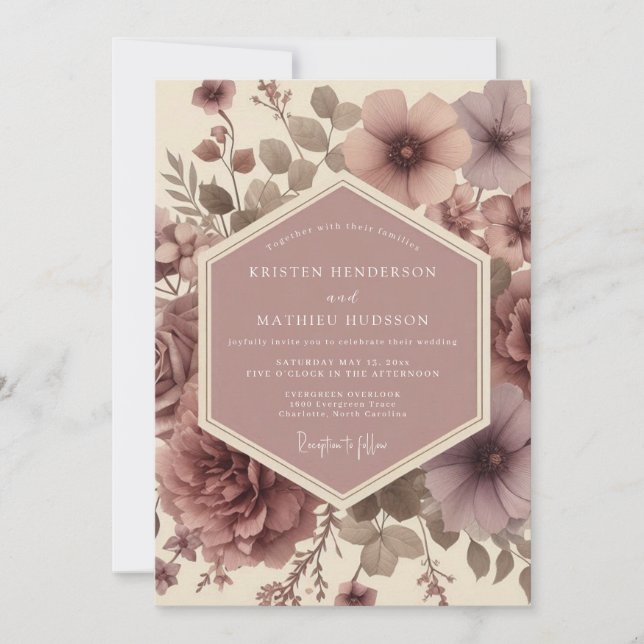 Mauve Bloom Romance Wedding Invitation (Front)