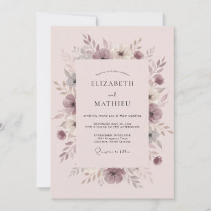 Mauve Blossom Artistic Wedding Invitation