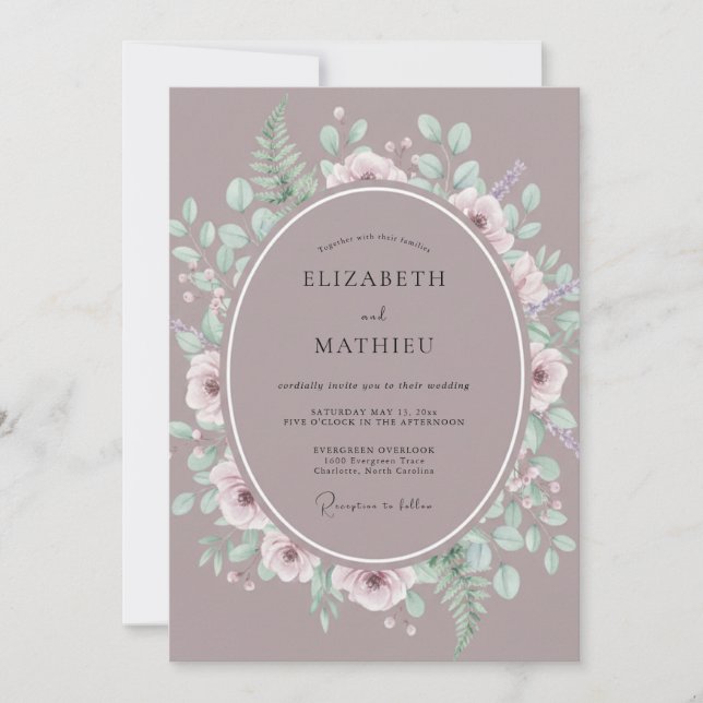Mauve Blossom Botanical Romance Wedding Invitation (Front)