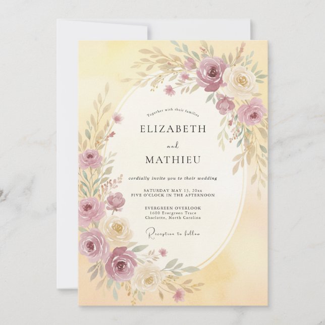 Mauve Blossom Romantic Wedding Invitation (Front)