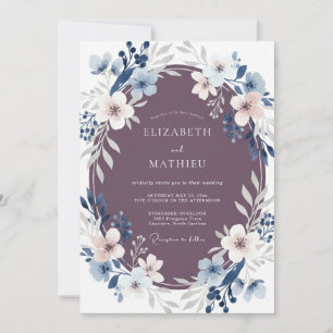 Mauve Blue Ethereal Floral Wedding Invitation