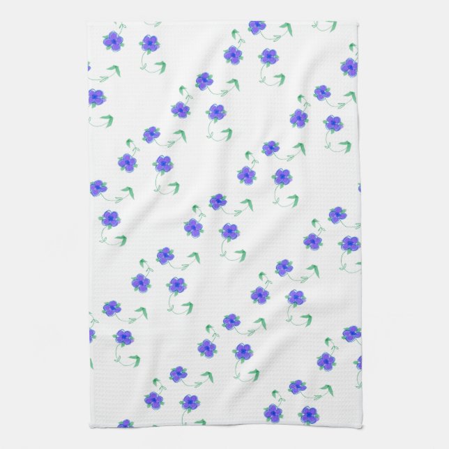 Mauve Blue Floral Tea Towel (Vertical)