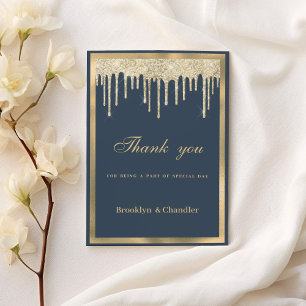Mauve blue gold glitter drips luxury Thank You Invitation