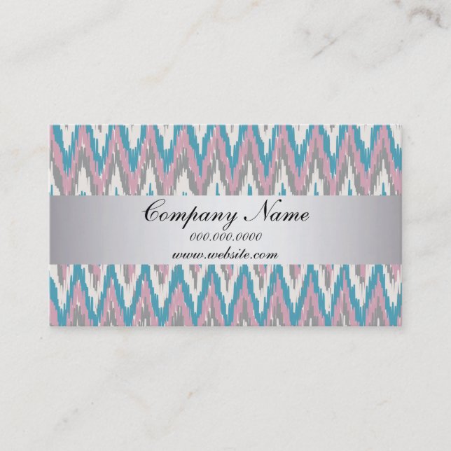 Mauve Blue TribaI Ikat ZigZag Pocket 2019 Calendar Business Card (Front)
