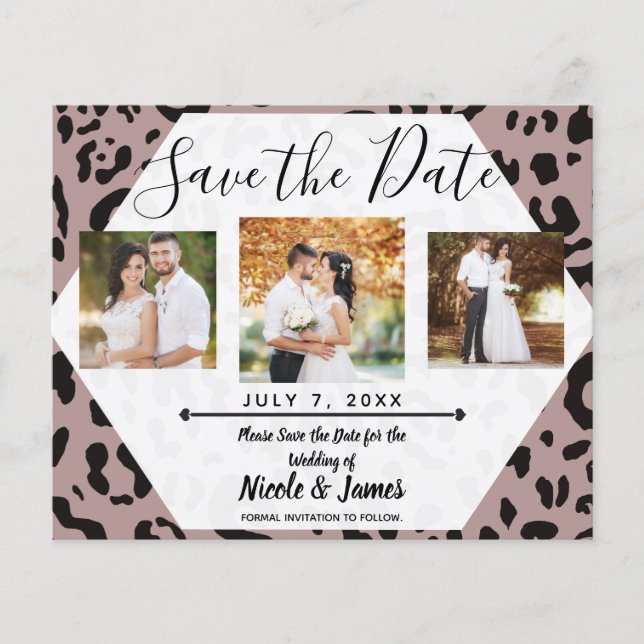 Mauve Blush Pink Cheetah Leopard Save the Date (Front)
