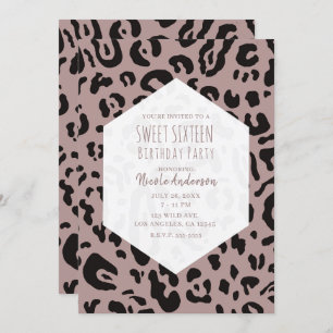 Mauve Blush Pink Cheetah Leopard Sweet 16 Party In Invitation