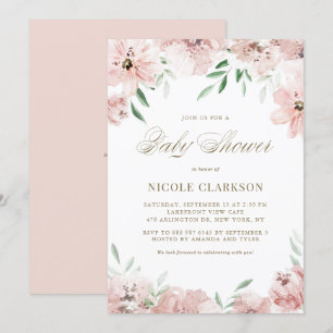 Mauve Blush Pink Watercolor Flowers Baby Shower Invitation