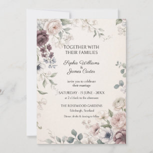 Mauve Blush Rose Anemone Wedding Invitation