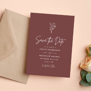 Mauve Boho Minimalist Botanicals Wedding Save The Date