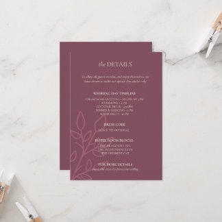 Mauve Boho Minimalist Wedding Details Card