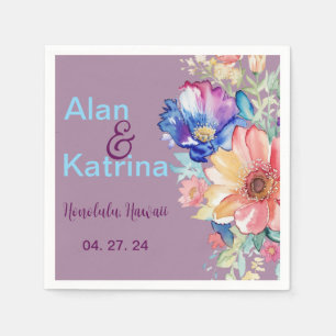 Mauve Bold Wildflower Floral Wedding Napkin