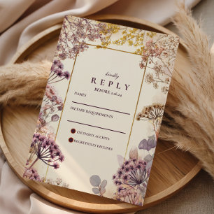 Mauve Botanical Pressed Flower Elegant Wedding RSVP Card