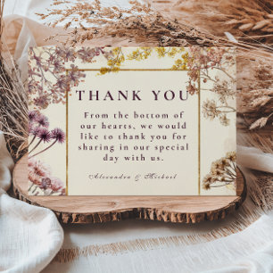 Mauve Botanical Pressed Flower Elegant Wedding Thank You Card