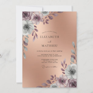 Mauve Bronze Painted Wedding Invitation